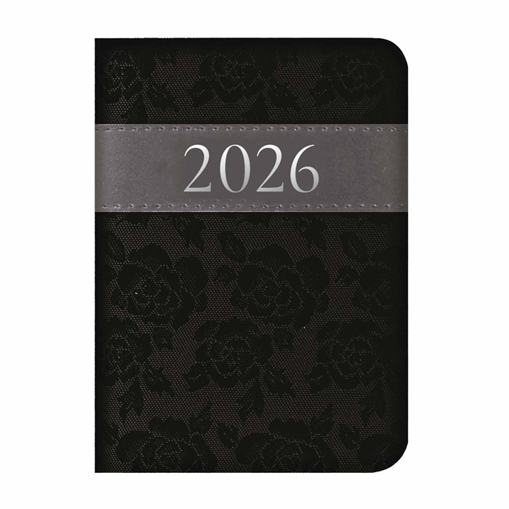 Black Embroidered Roses A7 Diary 2026