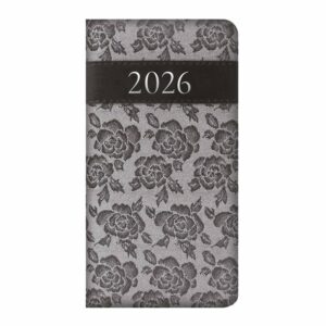 Grey Embroidered Roses Slim Diary 2026