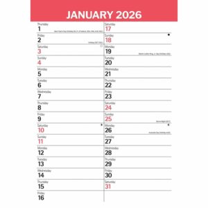 Red & Black Basic A3 Calendar 2026