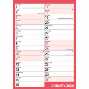 Red & Black Basics A4 Portrait Calendar 2026