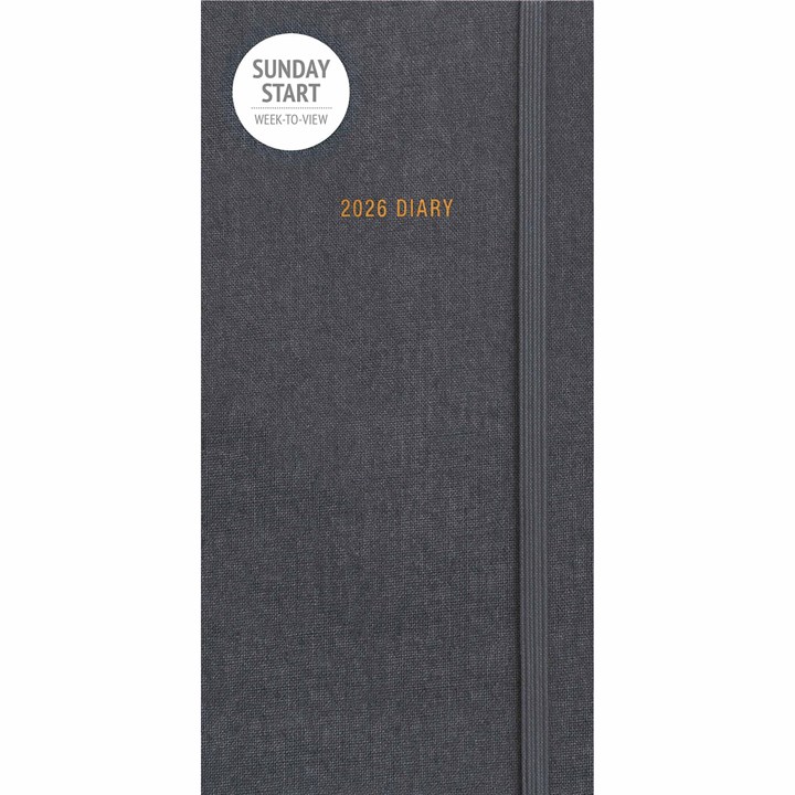 Sunday Start Charcoal Soft Touch Slim Diary 2026