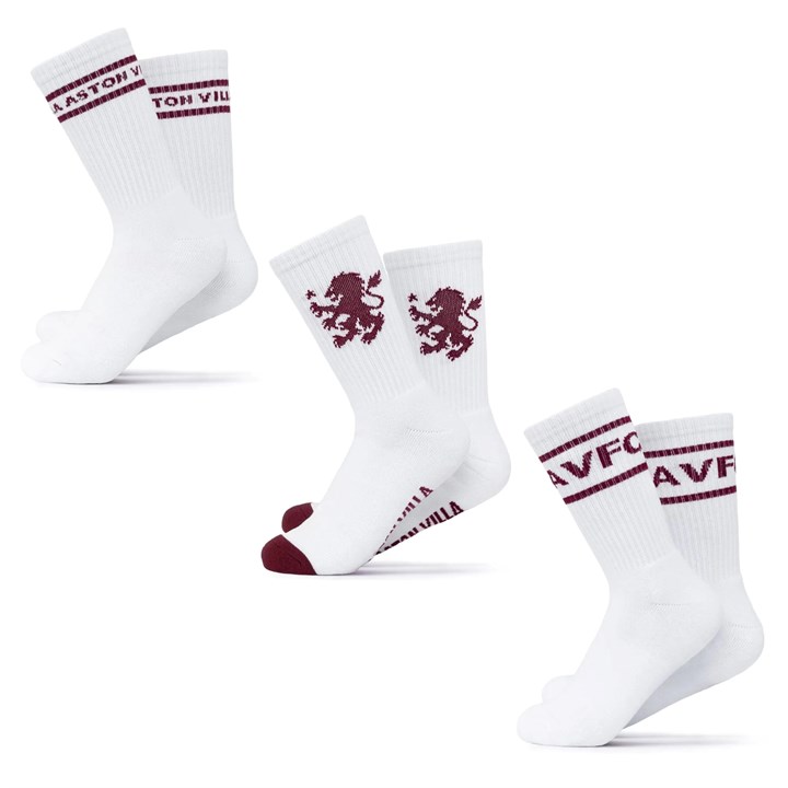 Aston Villa FC Crew Socks 3 Pack - Size 7 - 11
