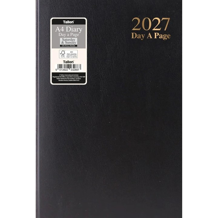 Black Hardback Day To View With Full Weekend A4 Diary 2027