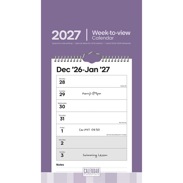 Essential Week-To-View Short Slim Calendar 2027