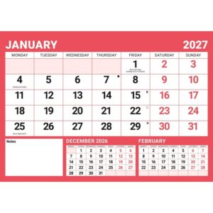 Red & Black Basic A4 Large Print Calendar 2027