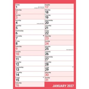 Red & Black Basics A4 Portrait Calendar 2027