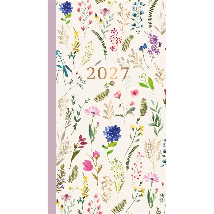White Floral Meadow Slim Diary 2027